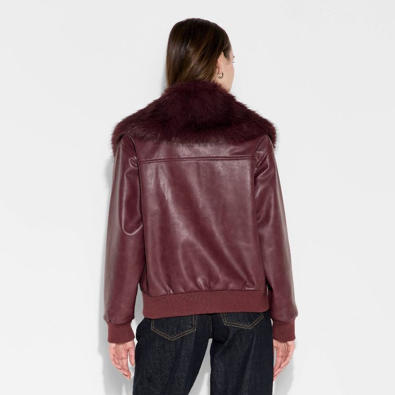 slide 3 of 3, Women's Faux Leather Bomber Jacket - Wild Fable™ Red M, 1 ct