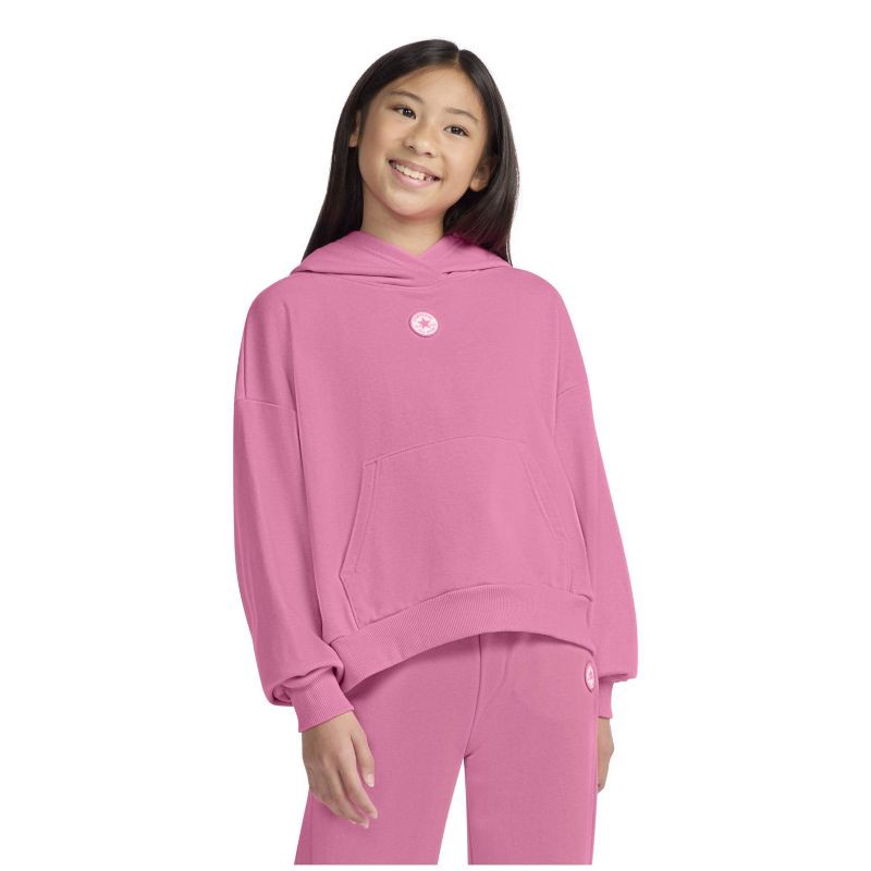 slide 1 of 3, Converse® Girls' Pullover Sweatshirt French Terry Hoodie - Pink M, 1 ct
