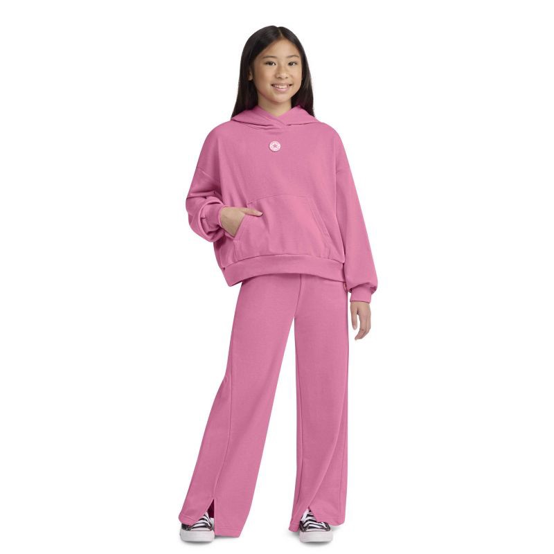 slide 3 of 3, Converse® Girls' Pullover Sweatshirt French Terry Hoodie - Pink M, 1 ct