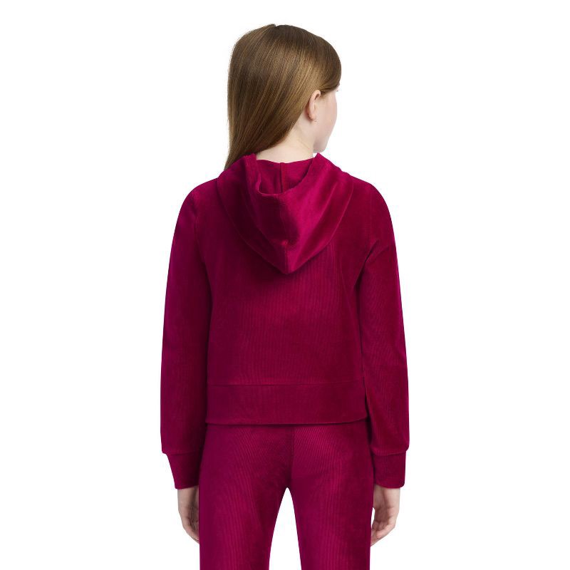 slide 2 of 4, Converse® Girls' Ribbed Zip-Up Velour Hoodie - Berry Red L, 1 ct