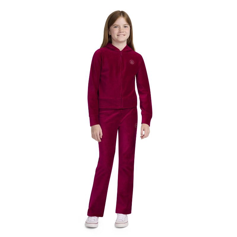 slide 1 of 4, Converse® Girls' Ribbed Zip-Up Velour Hoodie - Berry Red XL, 1 ct