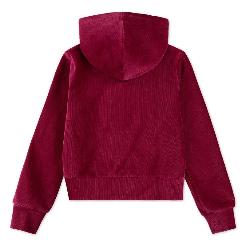 slide 4 of 4, Converse® Girls' Ribbed Zip-Up Velour Hoodie - Berry Red XL, 1 ct