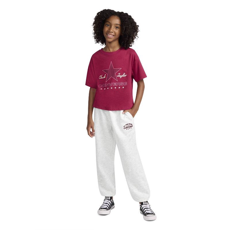 slide 2 of 5, Converse® Girls' Fleece Jogger Pants - Heather Gray XL, 1 ct