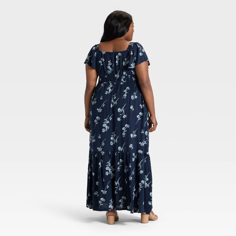 slide 2 of 3, Women's Flutter Short Sleeve Maxi Empire Waist Dress - Ava & Viv™ Navy Blue Floral 1X, 1 ct