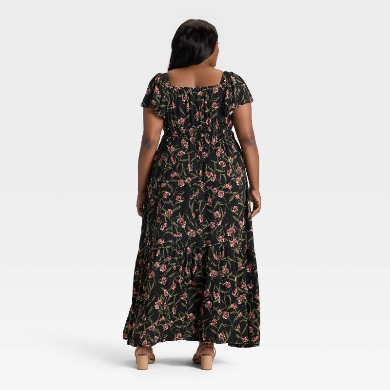 slide 2 of 3, Women's Flutter Short Sleeve Maxi Empire Waist Dress - Ava & Viv™ Black Floral 3X, 1 ct
