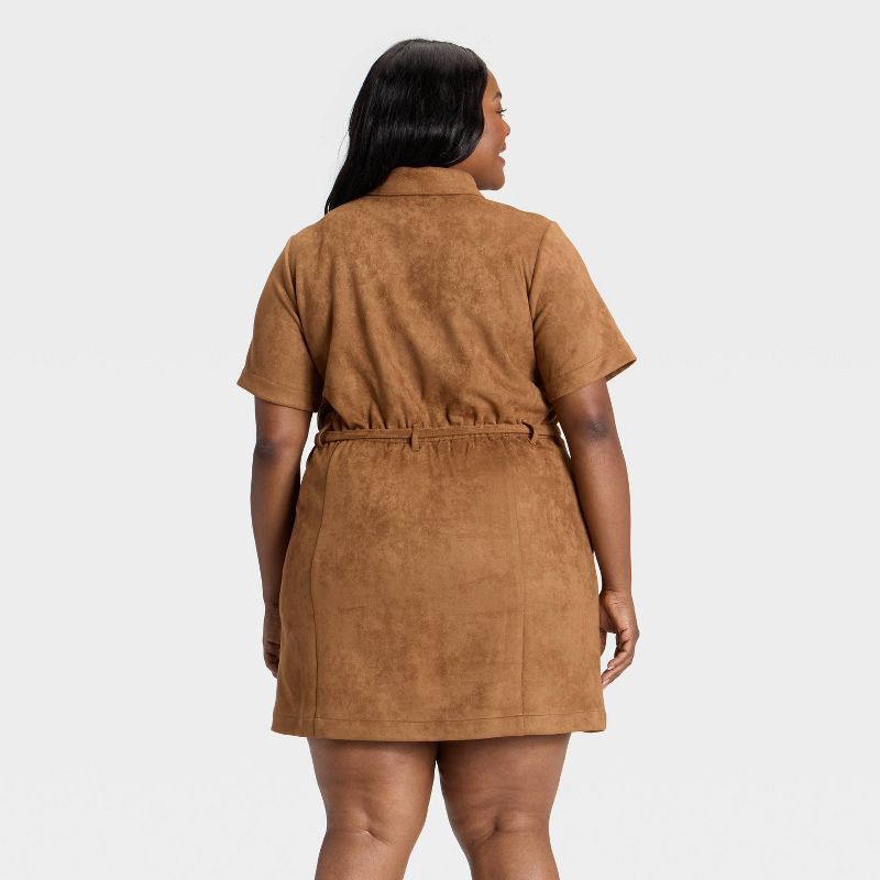 slide 2 of 3, Women's Short Sleeve Faux Suede Mini Dress - Ava & Viv™ Tan 3X, 1 ct