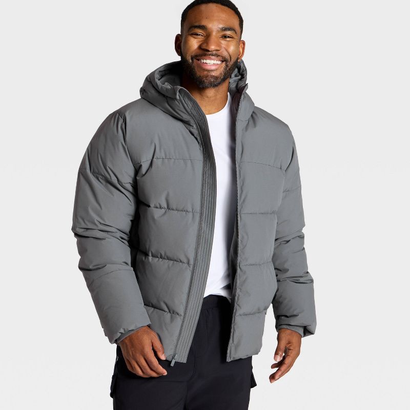 slide 3 of 3, Men's Heavy Puffer Jacket - All In Motion™ Gray L, 1 ct