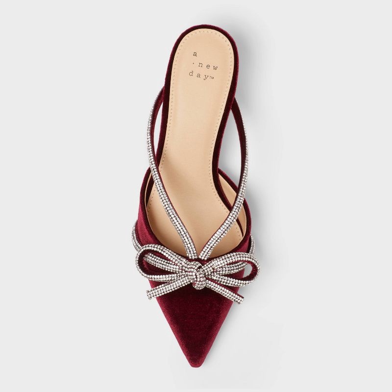 slide 3 of 3, Women's Gwen Rhinestone Bow Heels - A New Day™ Burgundy 6.5, 1 ct