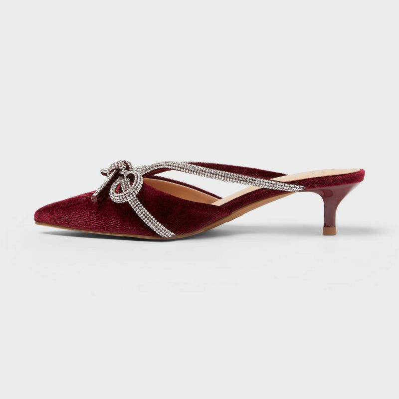 slide 2 of 3, Women's Gwen Rhinestone Bow Heels - A New Day™ Burgundy 7, 1 ct