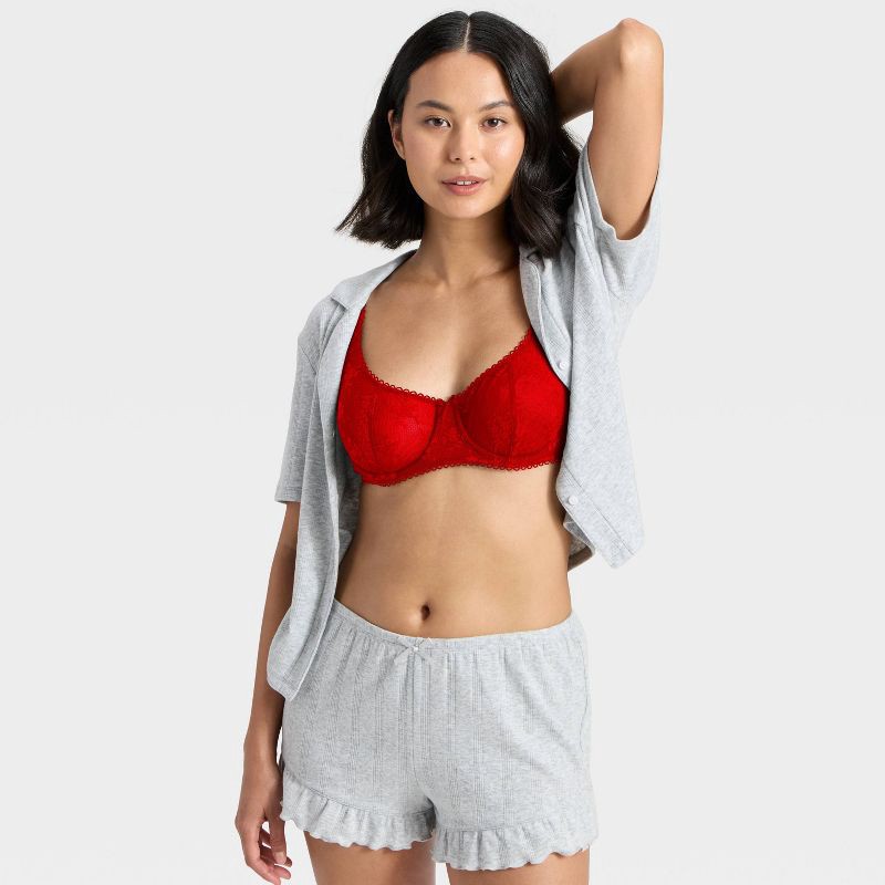 slide 3 of 3, Women's Lace Unlined Balconette Bra - Wild Fable™ Red 36A, 1 ct