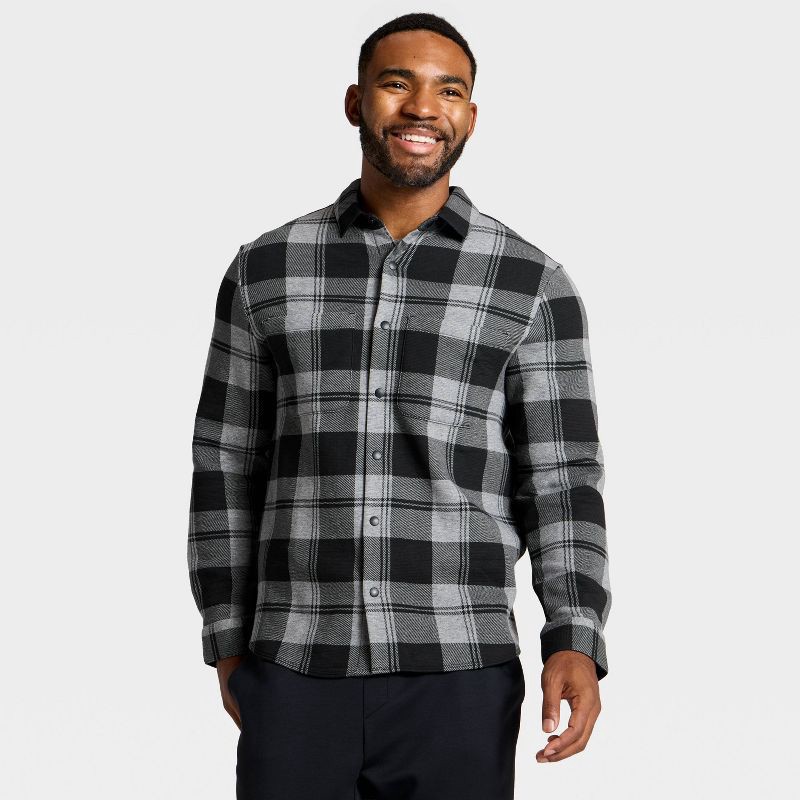 slide 3 of 3, Men's Shirt Jacket - All In Motion™ Black Plaid XL, 1 ct