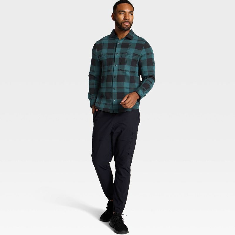 slide 3 of 3, Men's Shirt Jacket - All In Motion™ Teal Plaid XXL, 1 ct
