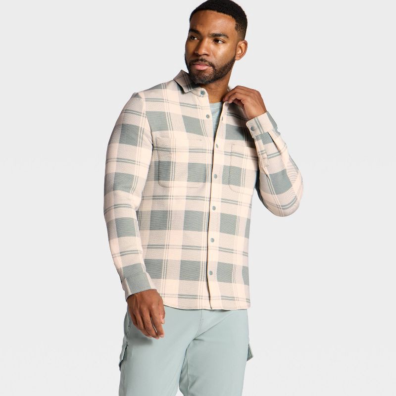 slide 3 of 3, Men's Shirt Jacket - All In Motion™ Green Plaid M, 1 ct