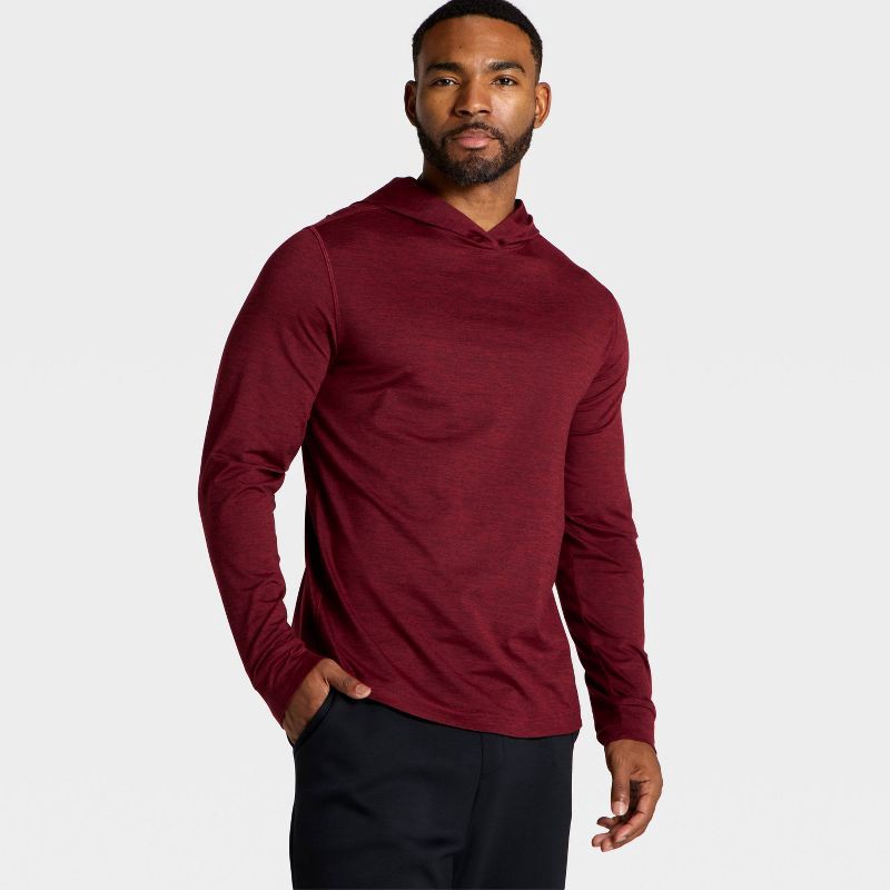 slide 2 of 3, Men's Long Sleeve Soft Stretch Hooded Top - All In Motion™ Burgundy L, 1 ct