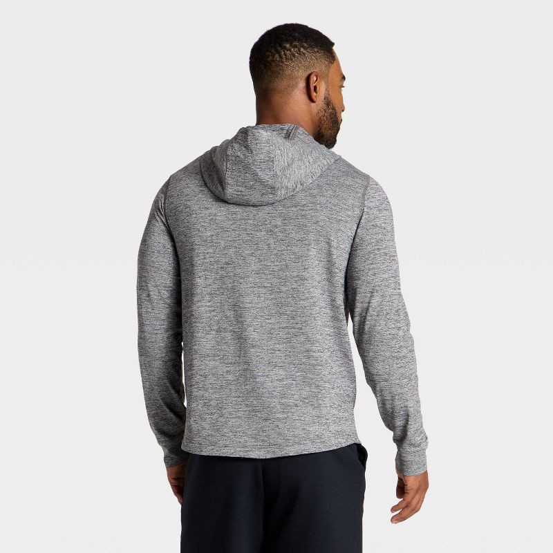 slide 2 of 3, Men's Long Sleeve Soft Stretch Hooded Top - All In Motion™ Heathered Black L, 1 ct