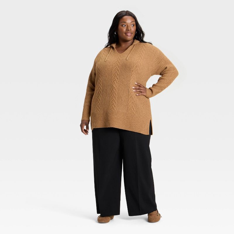 slide 3 of 3, Women's Cozy Cable Hooded Tunic Sweater - Ava & Viv™ Brown 1X, 1 ct
