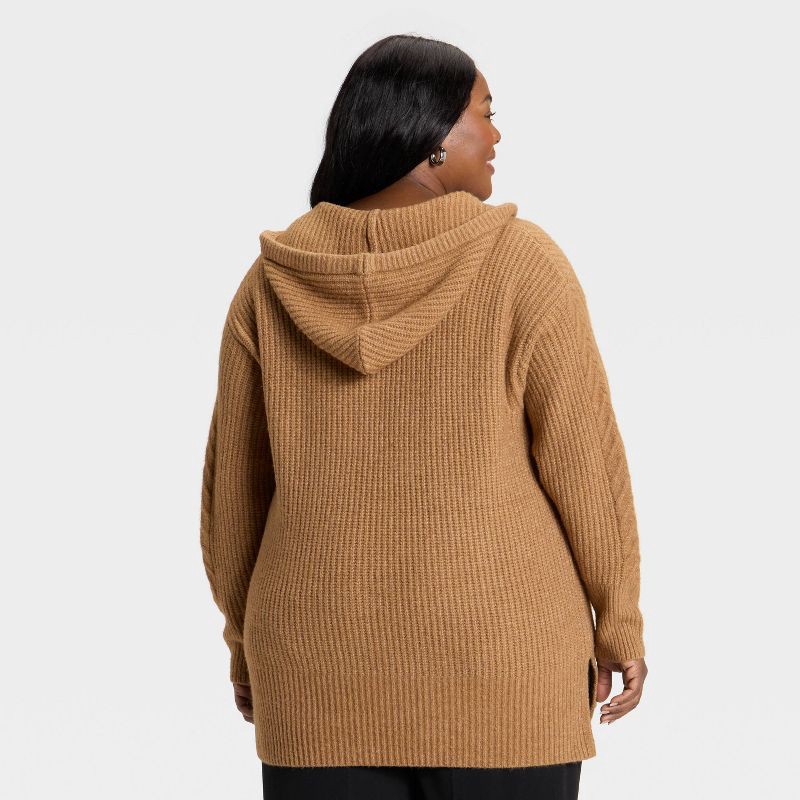 slide 2 of 3, Women's Cozy Cable Hooded Tunic Sweater - Ava & Viv™ Brown 2X, 1 ct