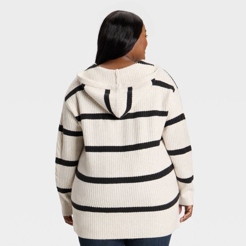 slide 2 of 3, Women's Cozy Cable Hooded Tunic Sweater - Ava & Viv™ Cream Striped XXL, 1 ct