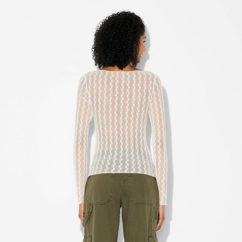 slide 3 of 4, Women's Long Sleeve Boat Neck Henley Shirt - Wild Fable™ Ivory XS, 1 ct