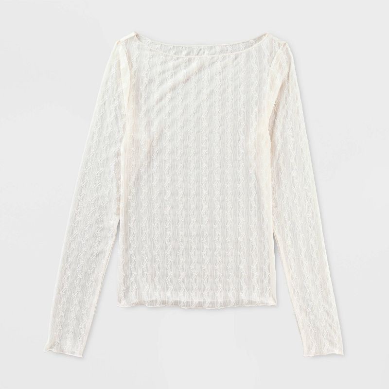 slide 4 of 4, Women's Long Sleeve Boat Neck Henley Shirt - Wild Fable™ Ivory S, 1 ct