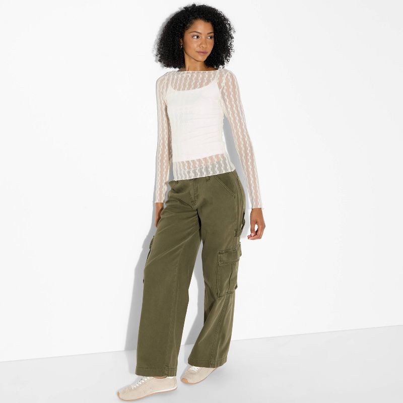 slide 1 of 4, Women's Long Sleeve Boat Neck Henley Shirt - Wild Fable™ Ivory M, 1 ct