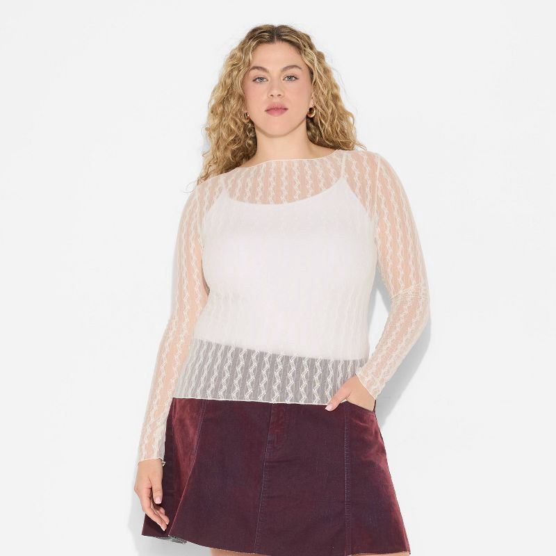 slide 2 of 3, Women's Long Sleeve Boat Neck Henley Shirt - Wild Fable™ Ivory XXL, 1 ct