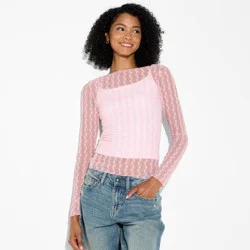 Women's Long Sleeve Boat Neck Henley Shirt - Wild Fable™ Light Pink L