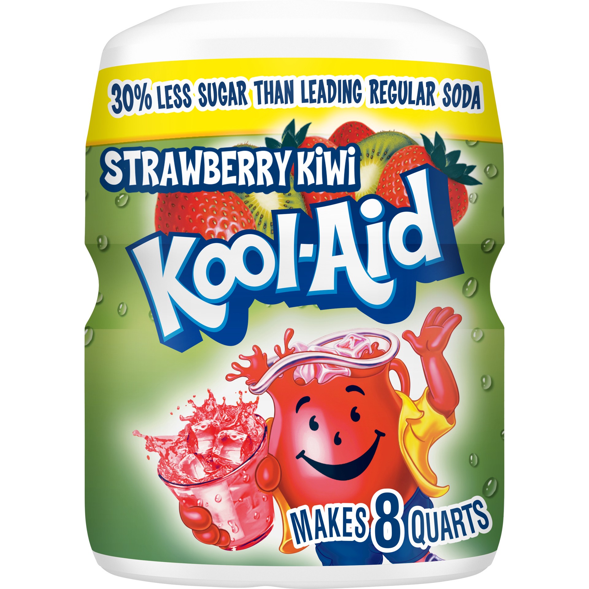 slide 1 of 9, Kool-Aid Sugar-Sweetened Strawberry Kiwi Artificially Flavored Powdered Soft Drink Mix, 19 oz Canister, 19 oz