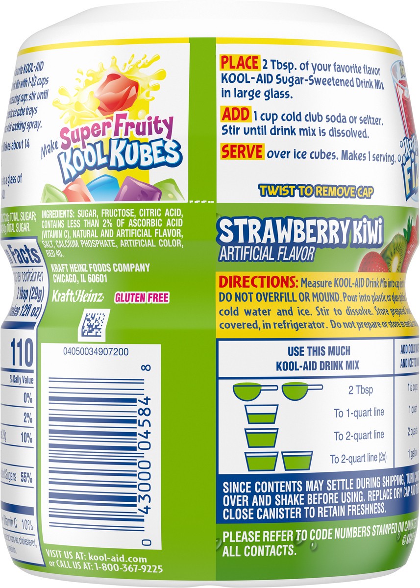 slide 8 of 9, Kool-Aid Sugar-Sweetened Strawberry Kiwi Artificially Flavored Powdered Soft Drink Mix, 19 oz Canister, 19 oz