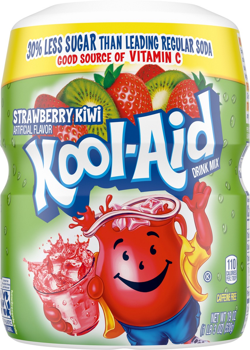 slide 7 of 9, Kool-Aid Sugar-Sweetened Strawberry Kiwi Artificially Flavored Powdered Soft Drink Mix, 19 oz Canister, 19 oz