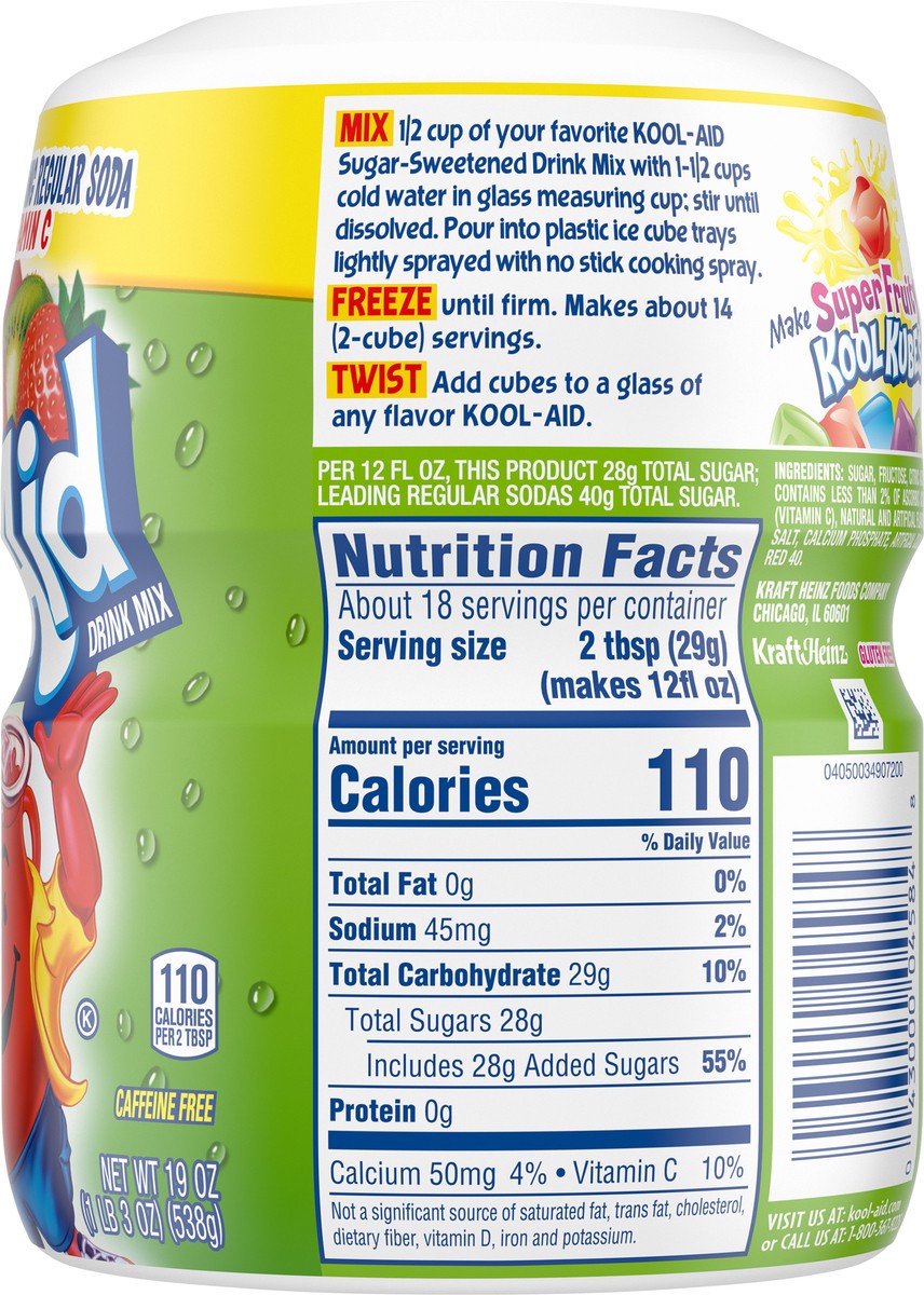 slide 5 of 9, Kool-Aid Sugar-Sweetened Strawberry Kiwi Artificially Flavored Powdered Soft Drink Mix, 19 oz Canister, 19 oz