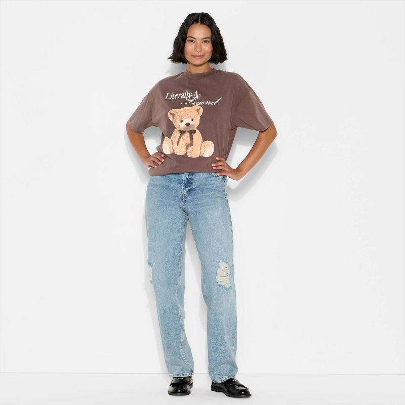 slide 1 of 4, Women's Loose Fit Short Sleeve Crewneck Oversized Graphic T-Shirt - Wild Fable™ Brown Bears S, 1 ct
