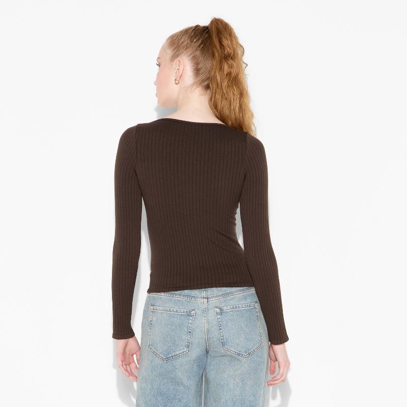 slide 3 of 4, Women's Long Sleeve Seamless Square Neck Blouse - Wild Fable™ Brown XL, 1 ct