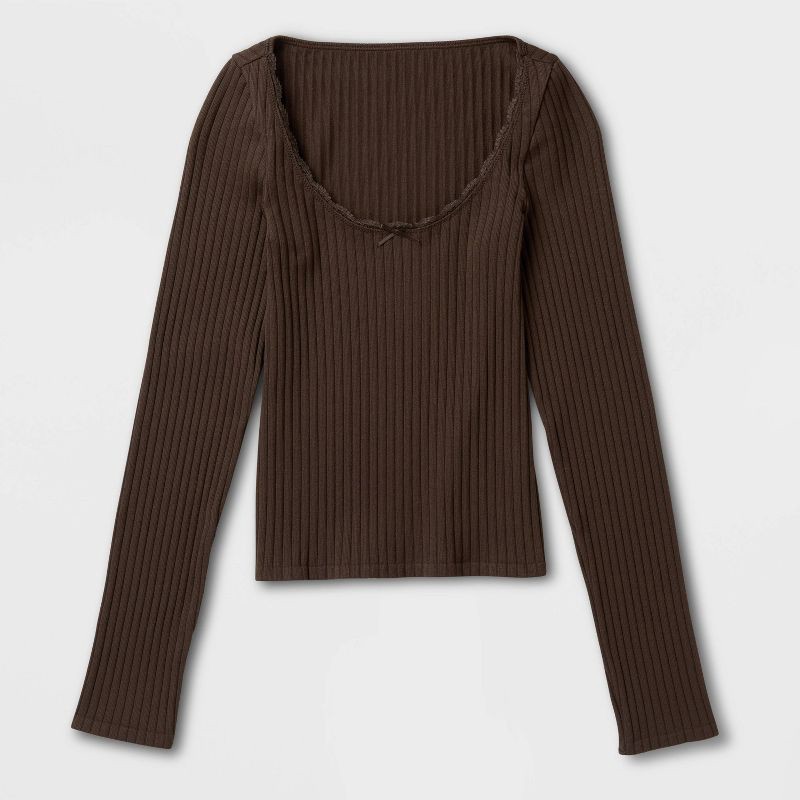 slide 4 of 4, Women's Long Sleeve Seamless Square Neck Blouse - Wild Fable™ Brown XL, 1 ct