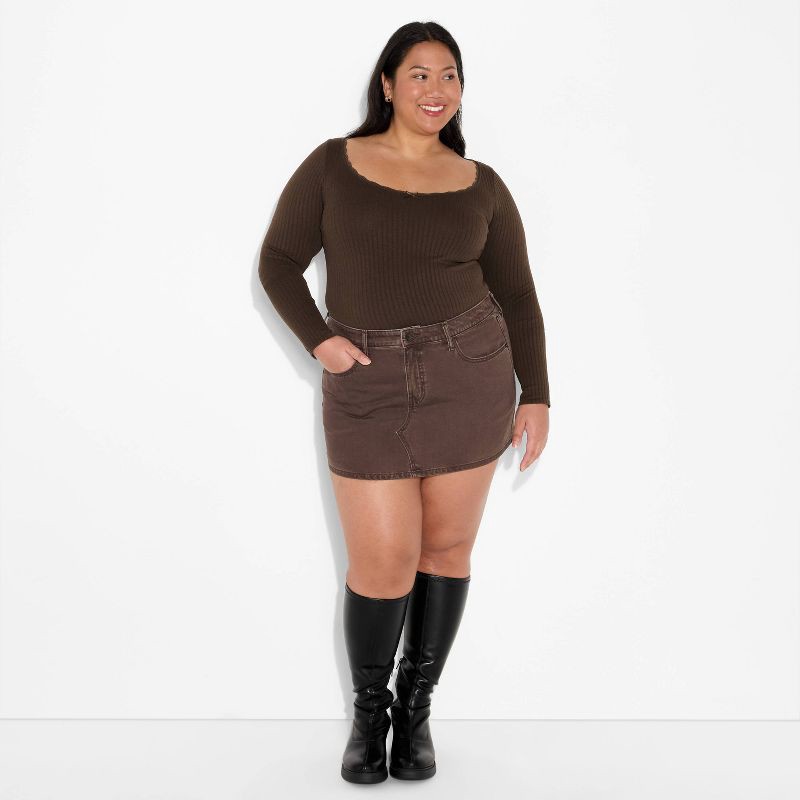 slide 1 of 3, Women's Long Sleeve Seamless Square Neck Blouse - Wild Fable™ Brown XXL, 1 ct