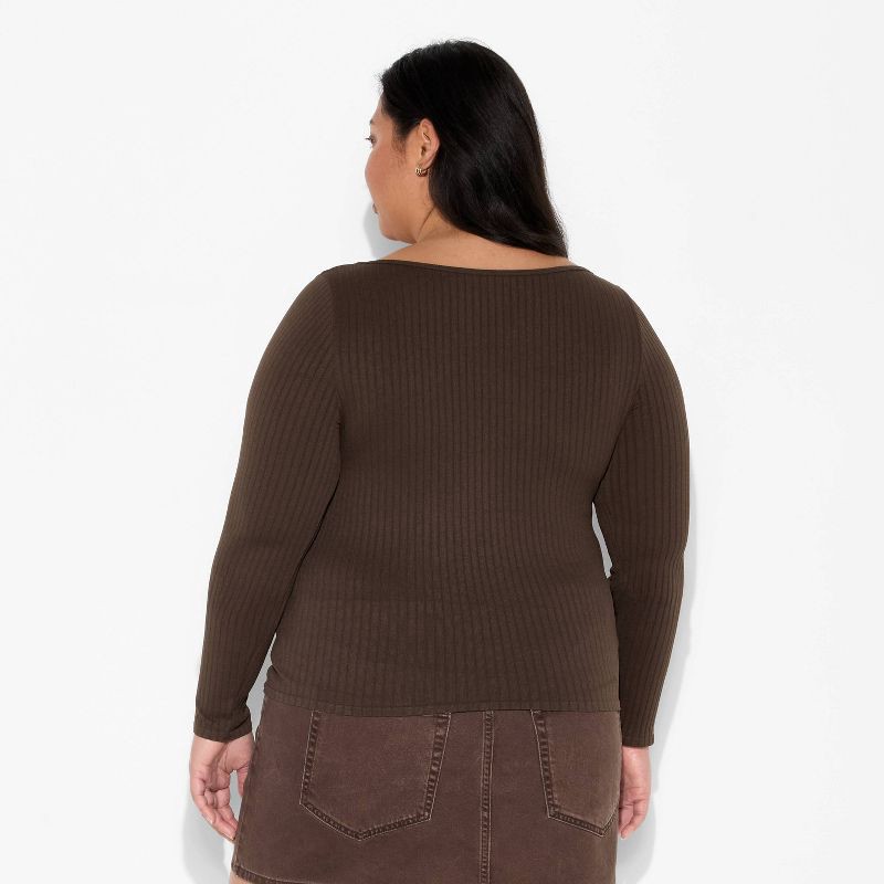 slide 3 of 3, Women's Long Sleeve Seamless Square Neck Blouse - Wild Fable™ Brown XXL, 1 ct