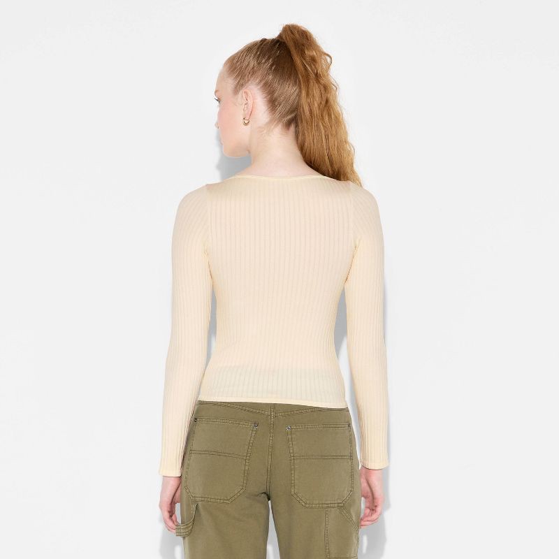 slide 3 of 4, Women's Long Sleeve Seamless Square Neck Blouse - Wild Fable™ Off-White M, 1 ct