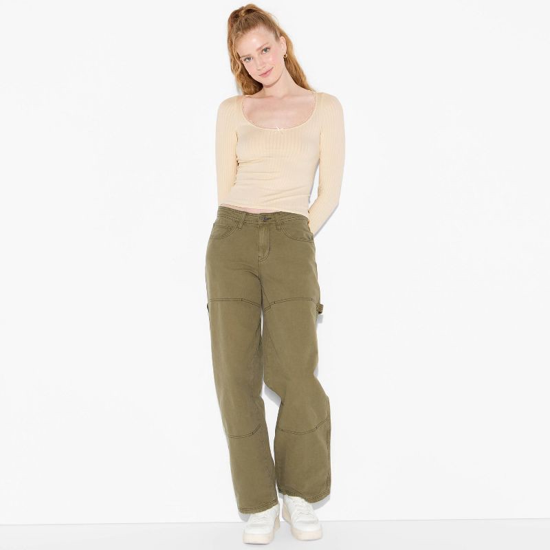 slide 1 of 4, Women's Long Sleeve Seamless Square Neck Blouse - Wild Fable™ Off-White M, 1 ct