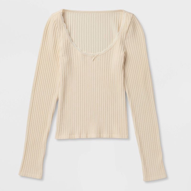 slide 4 of 4, Women's Long Sleeve Seamless Square Neck Blouse - Wild Fable™ Off-White M, 1 ct