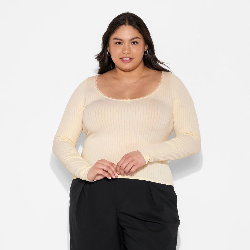 slide 2 of 3, Women's Long Sleeve Seamless Square Neck Blouse - Wild Fable™ Off-White XXL, 1 ct