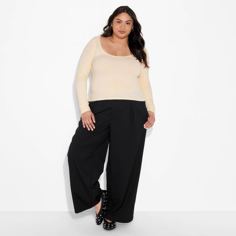 slide 1 of 3, Women's Long Sleeve Seamless Square Neck Blouse - Wild Fable™ Off-White XXL, 1 ct