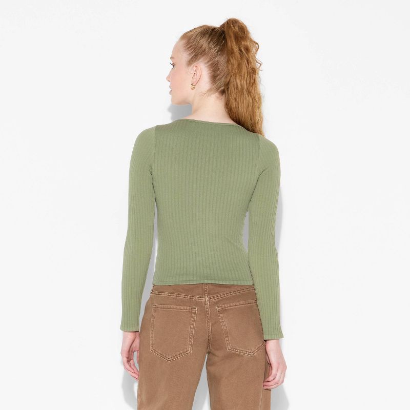 slide 3 of 4, Women's Long Sleeve Seamless Square Neck Blouse - Wild Fable™ Sage Green XS, 1 ct