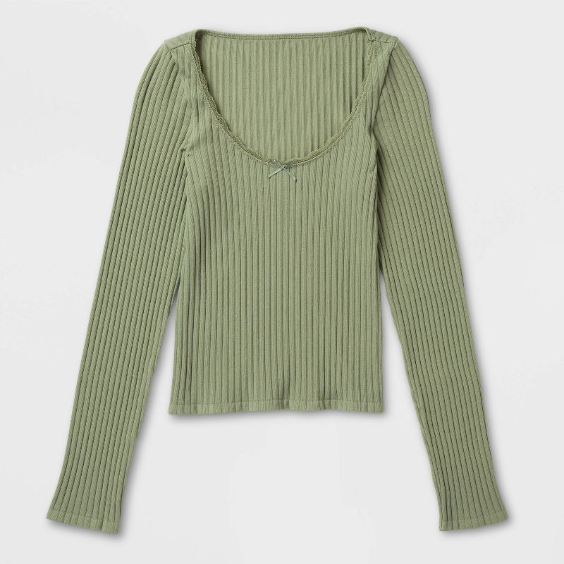 slide 4 of 4, Women's Long Sleeve Seamless Square Neck Blouse - Wild Fable™ Sage Green XS, 1 ct
