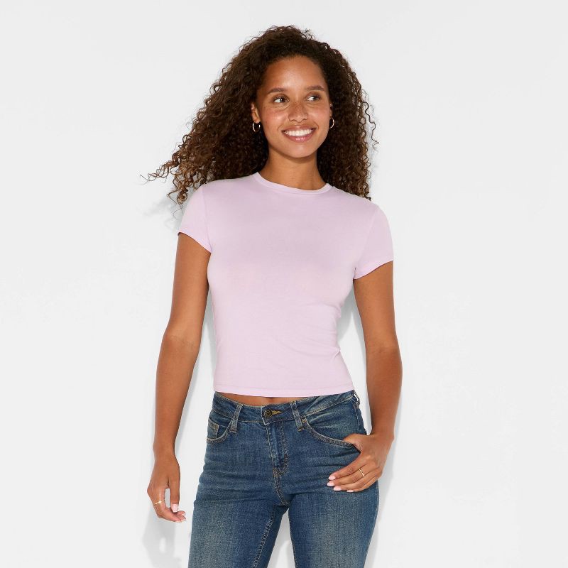 slide 2 of 4, Women's Short Sleeve Crewneck T-Shirt - Wild Fable™ Light Purple S, 1 ct