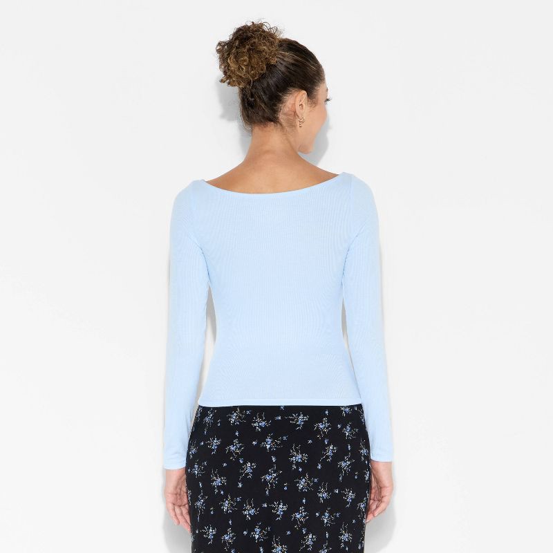 slide 3 of 4, Women's Slim Fit Long Sleeve Round Neck T-Shirt - Wild Fable™ Light Blue XL, 1 ct