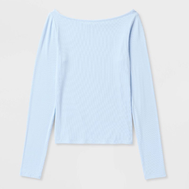 slide 4 of 4, Women's Slim Fit Long Sleeve Round Neck T-Shirt - Wild Fable™ Light Blue XL, 1 ct