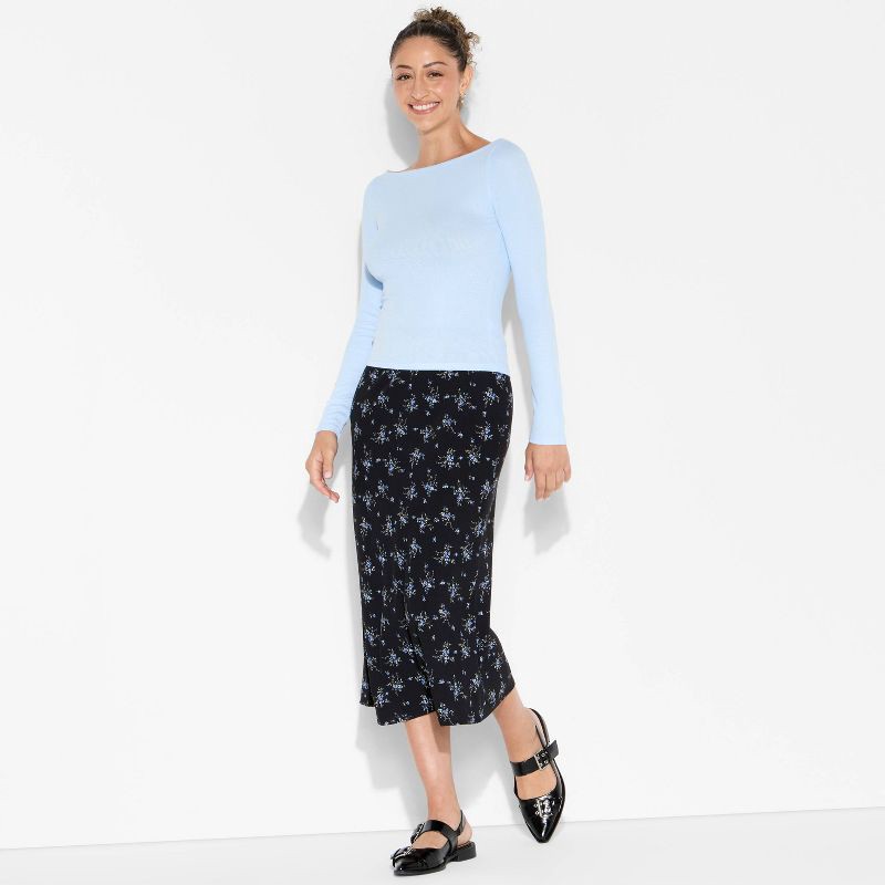 slide 1 of 4, Women's Slim Fit Long Sleeve Round Neck T-Shirt - Wild Fable™ Light Blue XL, 1 ct