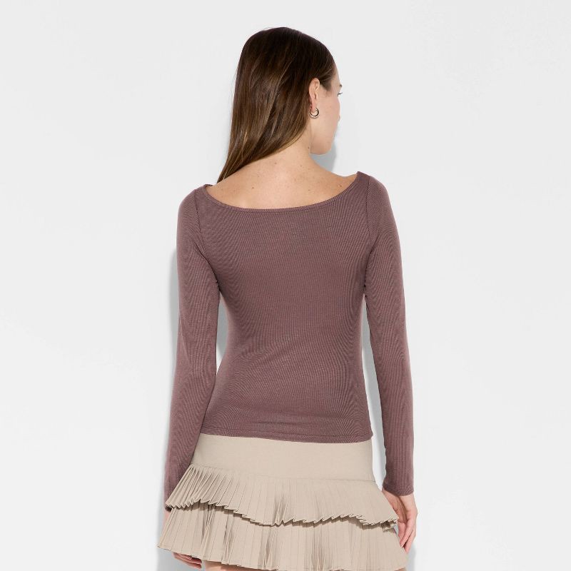 slide 3 of 4, Women's Slim Fit Long Sleeve Round Neck T-Shirt - Wild Fable™ Brown XL, 1 ct