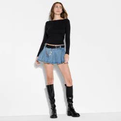 Women's Slim Fit Long Sleeve Round Neck Ribbed T-Shirt - Wild Fable™ Black S