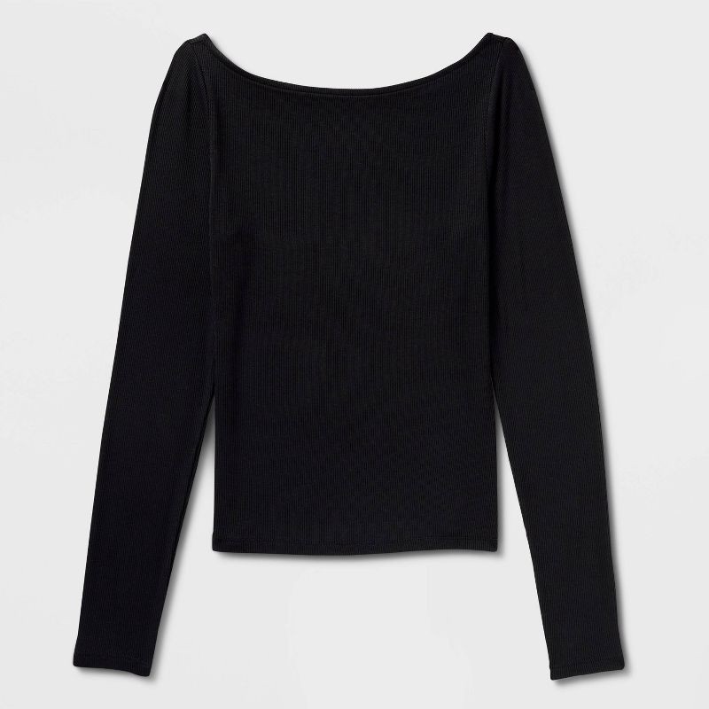 slide 4 of 4, Women's Slim Fit Long Sleeve Round Neck T-Shirt - Wild Fable™ Black M, 1 ct